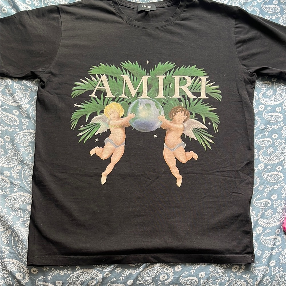 AMIRI Black Tee with Angel Print